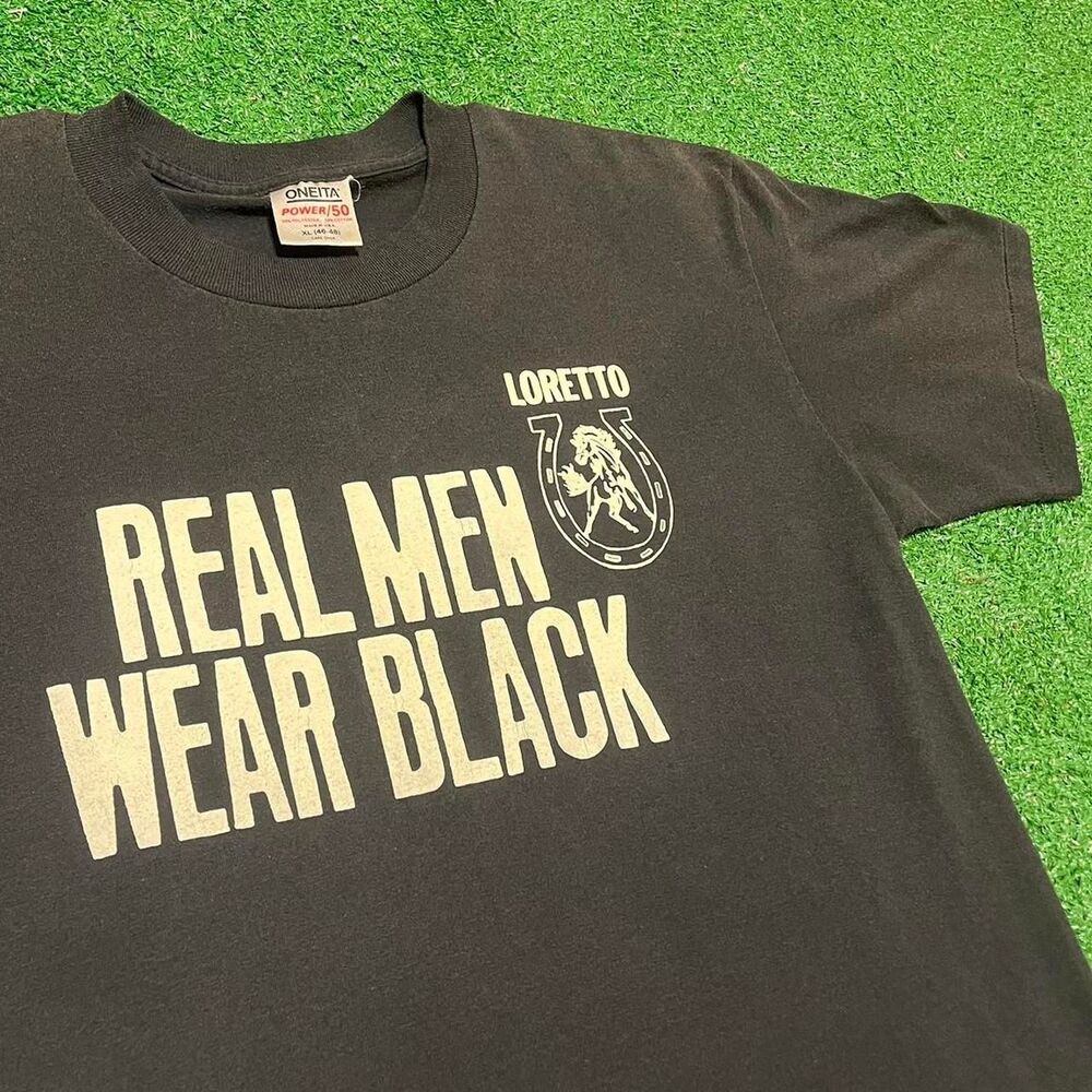 Vintage Single Stitch Real Men Wear Black Slogan Graphic T Shirt Size XL
